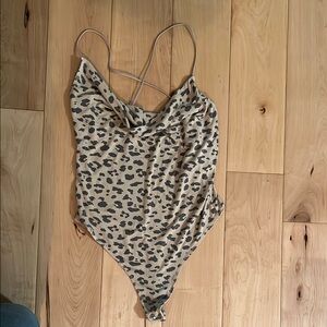 Abercrombie & Fitch Cowl Neck Leopard Print Bodysuit - small